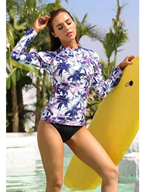 ATTRACO Women's Rashguard Swimsuit Zip Front Sun Protection Swim Shirt UPF 50+