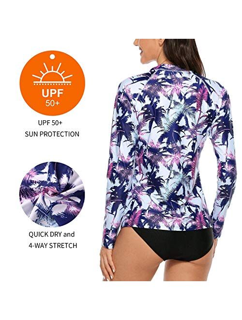 ATTRACO Women's Rashguard Swimsuit Zip Front Sun Protection Swim Shirt UPF 50+