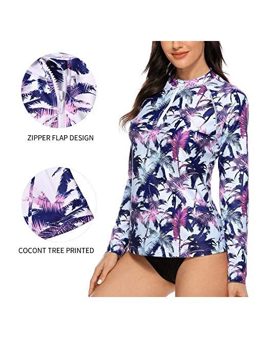ATTRACO Women's Rashguard Swimsuit Zip Front Sun Protection Swim Shirt UPF 50+