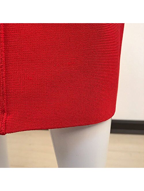 UONBOX Women's Fluted Mid-Calf Off Shoulder Party Bandage Dress with Back Split