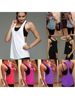 Womens Yoga Gym Sports Tops Shirts Tank Active Stretch Sleeveless Workout Vest