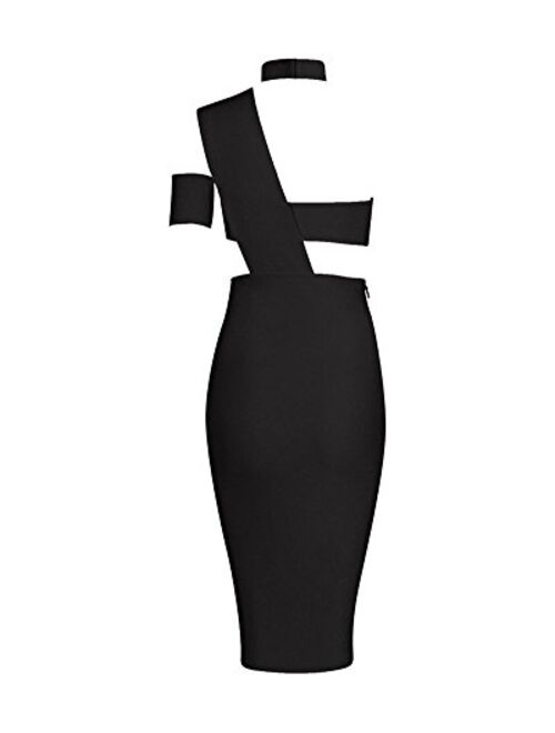 UONBOX Women' Halter Sexy Cut Out Bustline Midi Clubwear Bandage Dress