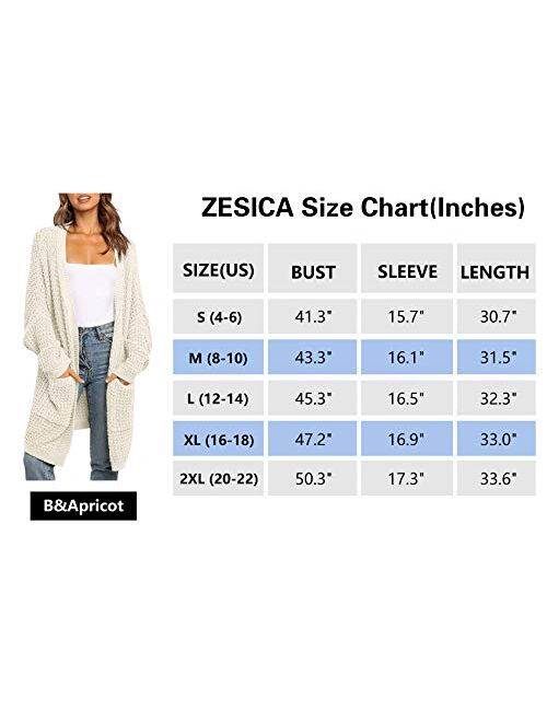 ZESICA Women's Long Batwing Sleeve Open Front Chunky Knit Cardigan Sweater with Pockets