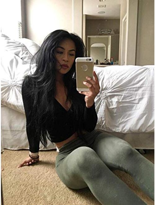 VETIOR Women's Deep V Neck Long Sleeve Unique Slim Fit Cross Wrap Shirts Crop Tops