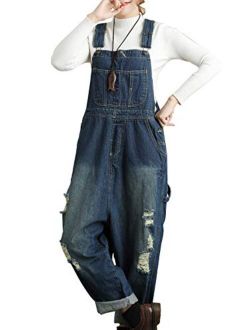 Flygo Women's Loose Baggy Cotton Wide Leg Drop Crotch Cropped Jumpsuit Rompers Overalls