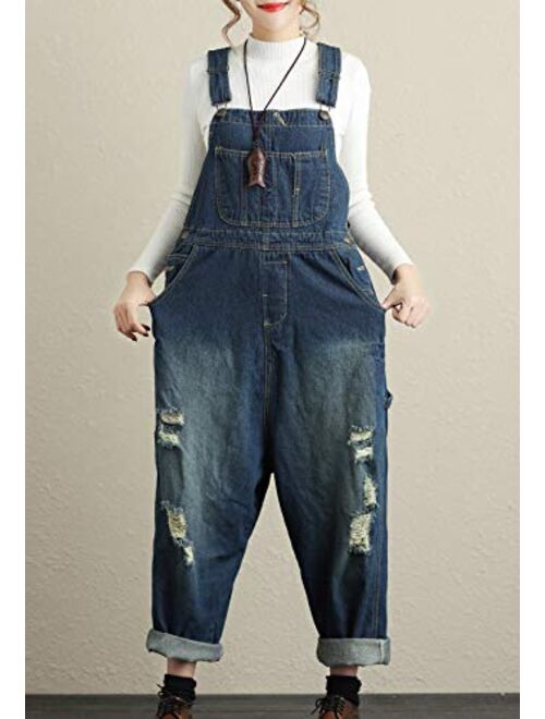 Flygo Women's Loose Baggy Cotton Wide Leg Drop Crotch Cropped Jumpsuit Rompers Overalls