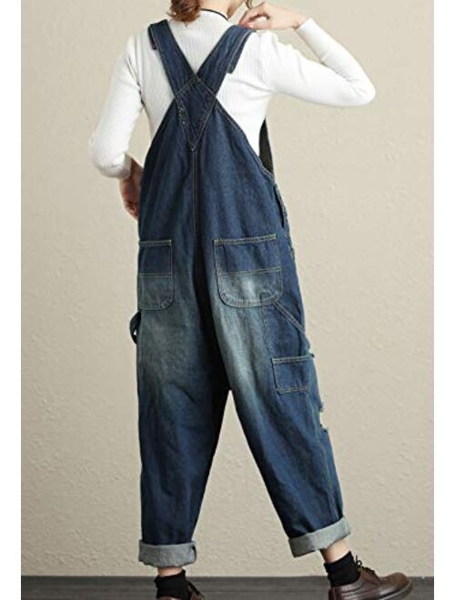 Flygo Women's Loose Baggy Cotton Wide Leg Drop Crotch Cropped Jumpsuit Rompers Overalls