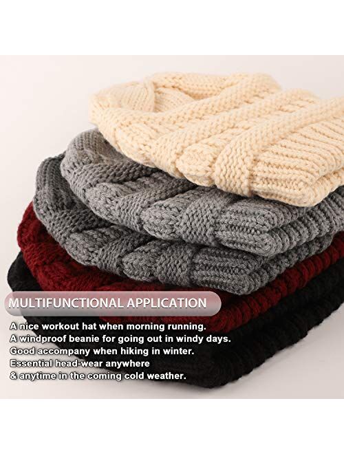 Winter Knit Beanie for Women Satin Lined Cable Thick Chunky Cap Mens Soft Slouchy Warm Hat