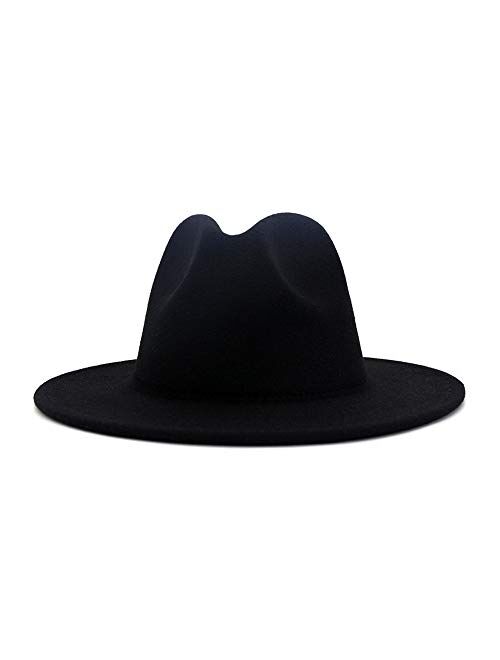 Eric Carl Wide Brim Fedora Hats for Women Dress Hats for Men Two Tone Panama Hat with Belt Buckle/Bowknot Band