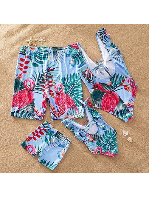 IFFEI Mommy and Me Swimsuit One Piece Printed V Neck Family Matching Swimwear