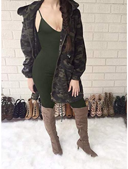 LAGSHIAN Women's Sexy V Neck Tank Sleeveless Elasitic Waist Jumpsuit Romper