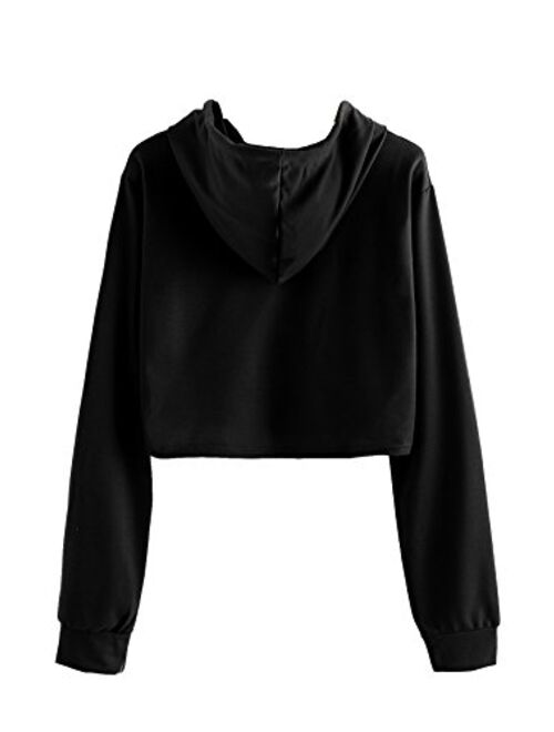 MAKEMECHIC Women's Casual Long Sleeve Pullover Hoodies Crop Tops Sweatshirt
