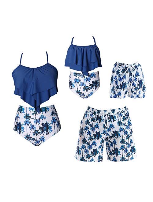 Family Swimsuits Matching Set Summer Beach Palm Bathing Suits