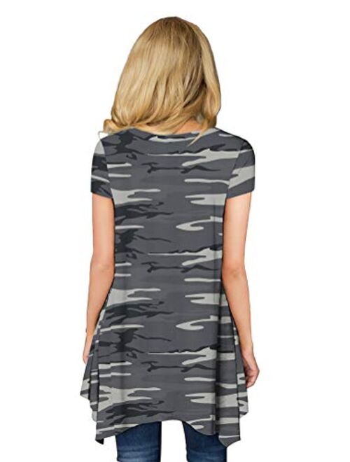 POPYOUNG Womens Short/Long Sleeve Tunic Tops Casual Swing Blouse Shirt