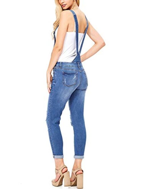 Misassy Womens Ripped Denim Bib Overall Jumpsuit Jeans Skinny Distressed Long Rompers