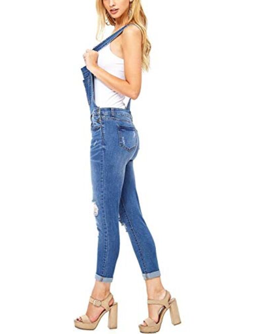 Misassy Womens Ripped Denim Bib Overall Jumpsuit Jeans Skinny Distressed Long Rompers