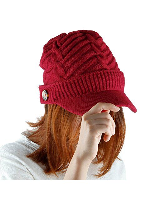 Samtree Womens Beanie Hat with Visor,Winter Warm Cable Knit Ski Cap 2 or 1 Pack