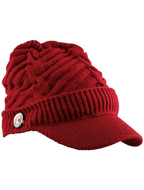 Samtree Womens Beanie Hat with Visor,Winter Warm Cable Knit Ski Cap 2 or 1 Pack