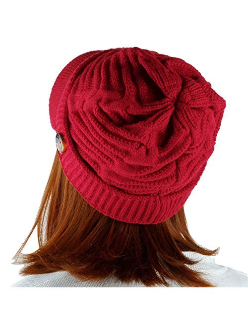 Samtree Womens Beanie Hat with Visor,Winter Warm Cable Knit Ski Cap 2 or 1 Pack