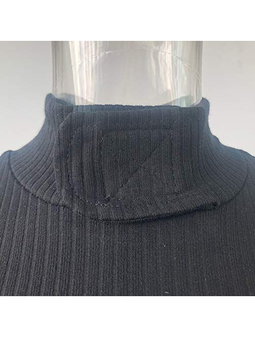 XLLAIS Women Sexy High Neck Long Sleeve Bodycon Shorts Jumpsuit Rib Outfits