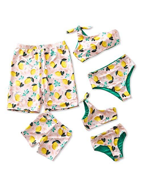 IFFEI Mommy and Me Family Matching Swimsuit One Piece Beach Wear Summer Lemon Sporty Monokini Bathing Suit