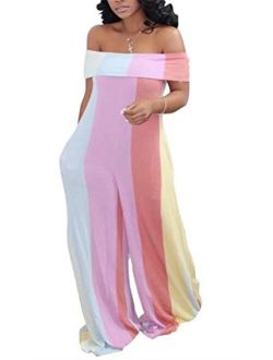 LKOUS Women Summer Elegant Spaghetti Strap Sleeveless Polka Dot Print One-Piece Loose Wide Leg Pants Jumpsuits Romper