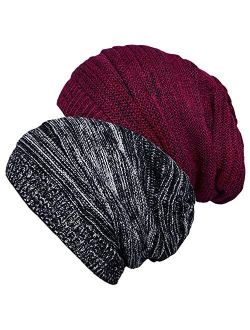 2 Pack Winter Slouchy Beanie Hat for Women & Men, Knit Soft Cozy Oversized Warm Hats