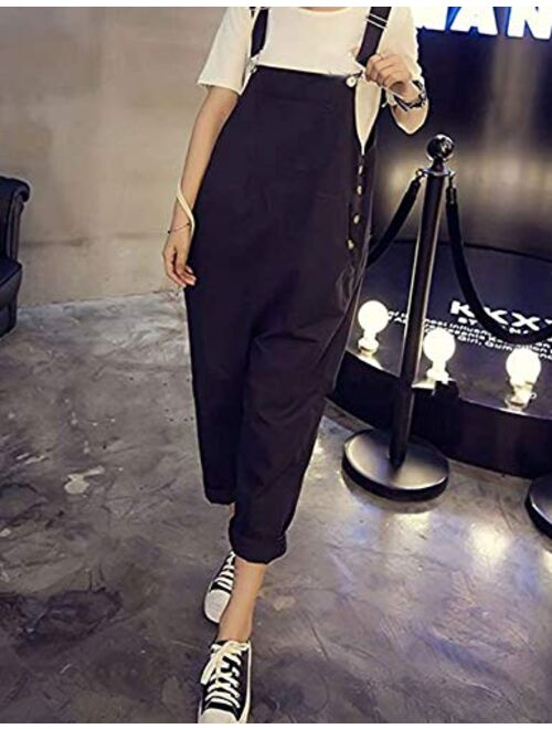 Yeokou Women's Loose Baggy Cotton Wide Leg Jumpsuit Rompers Overalls Harem Pants