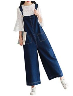 Yeokou Women's Loose Baggy Wide Leg Cropped Denim Jumpsuit Rompers Overalls Pant