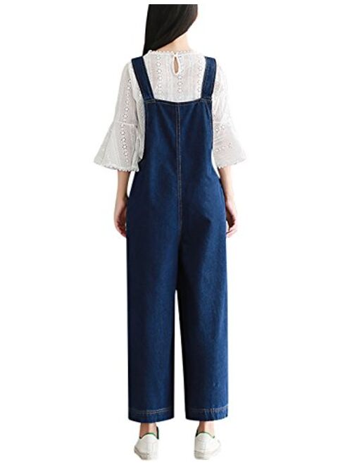 Yeokou Women's Loose Baggy Wide Leg Cropped Denim Jumpsuit Rompers Overalls Pant