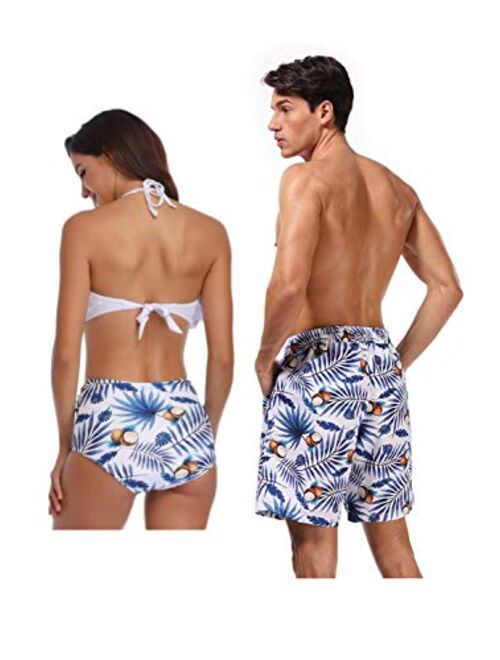 Jumojufol Women Men Couple Swimsuits Matching Swim Trunk Bikini 2 Pack