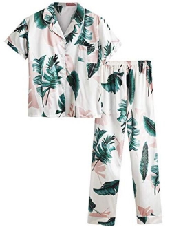 Women's Palm Leaf Print Shirred Back Button Cami Palazzo Jumpsuit