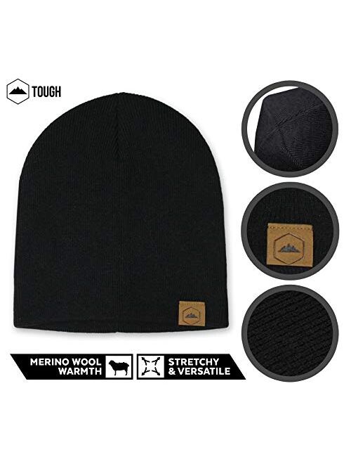 Winter Beanie Knit Hats for Men & Women - Merino Wool Ribbed Cap - Warm & Soft Stylish Toboggan Skull Caps for Cold Weather