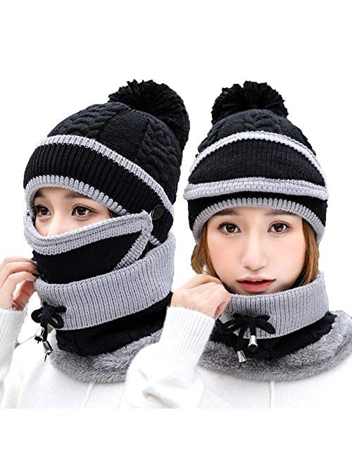 Eseres Knitted Hat Mask Neck Gaiters 3Pcs Beanies Women Scarf and Hat Unit 
