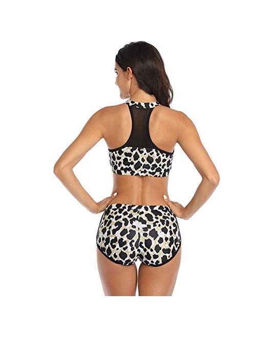 Ulikeey Matching Swimsuit for Couples Leopard Mens Trunk Women 2 Piece Bikini Set Modest