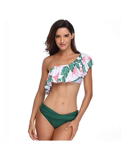 Green Tropical Plant Couples Matching Swimsuit Bikini 2 Piece Set Beach Bathing Swimwear