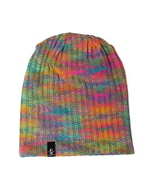 Ruphedy Women Oversized Slouchy Beanie Knit Hat Colorful Long Baggy Skull Cap for Winter