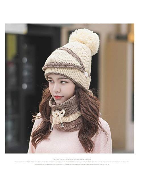 3pcs/Set Fashion Women Winter Knitted Hat Thickened Woolen Cap with Warm Mask and Neck Scarf