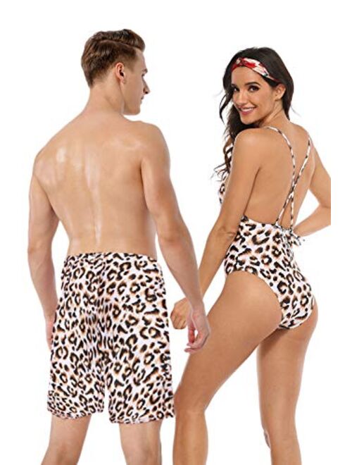 Jumojufol Couple Swimsuits Matching Leopard Swim Trunk 2 Pack
