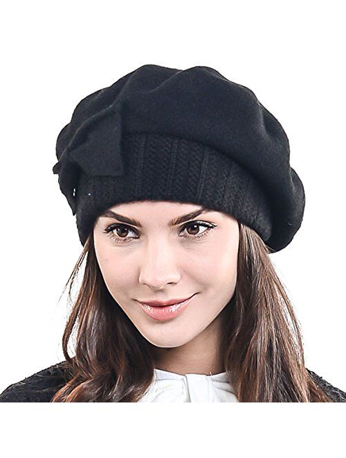 F&N STORY Lady French Beret Wool Beret Chic Beanie Winter Hat Jf-br034