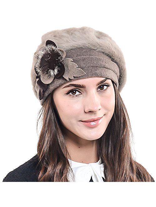 FURTALK Womens Winter Wool French Beret Tam Beanie Hat Cap Wool Beanie 