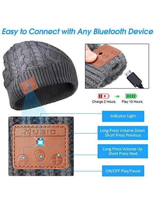 Beanie Hat Bluetooth Headphone Ponytail Warm Beanies for Women Built-in Mic
