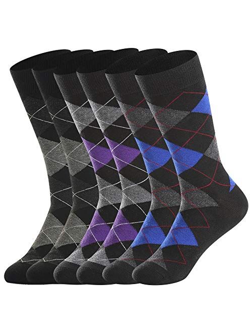 Bonangel Merino Wool Socks for Men Lightweight ,Winter Therminal Wool Dress Socks ,Crew Socks, Sweat-wicking ,Black & Argyle,Gifts