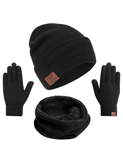 mysuntown Hat Scarf and Glove Set, Women Winter Hats 3-Piece, Beanie Neck Warmer and Touchscreen Gloves for Men