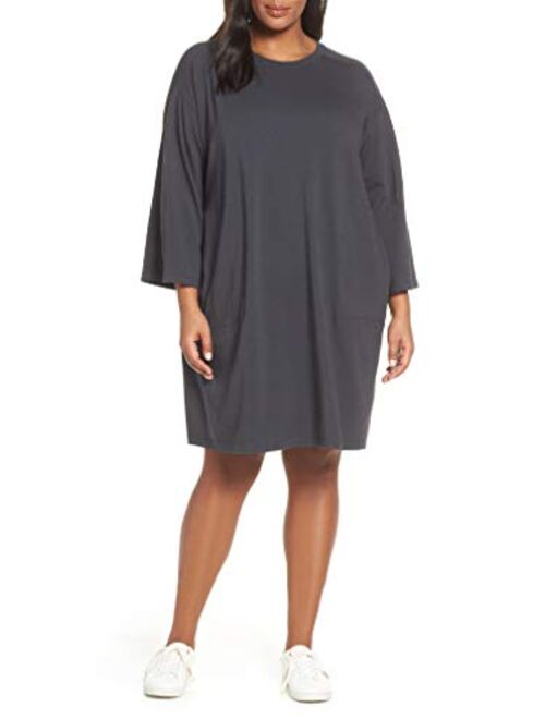 Eileen Fisher Plus Size Stretch Cotton Bracelet-Sleeve T-Shirt Dress - Graphite Grey