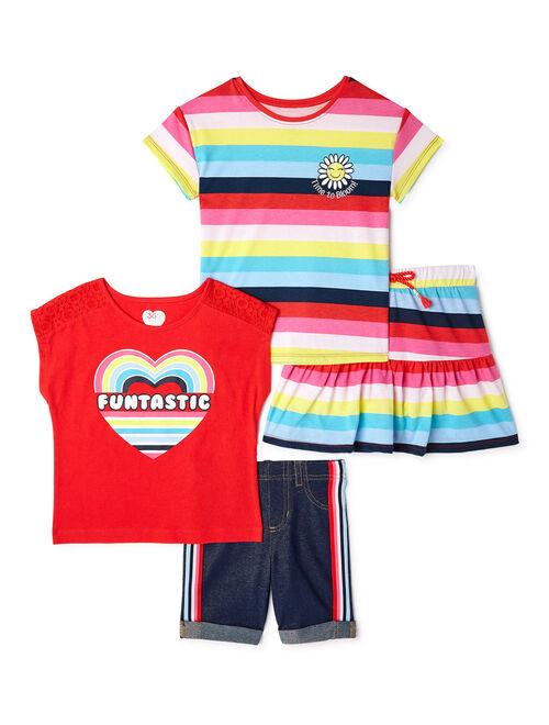 365 Kids From Garanimals Girls Graphic T-Shirts, Scooter and Bermuda Shorts, 4-Piece Outfit Set, Sizes 4-10