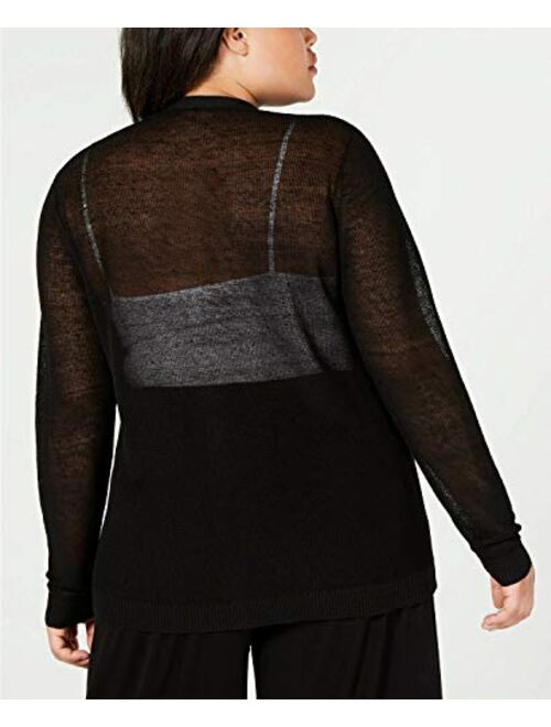 Eileen Fisher Black Fine Organic Linen Crepe Knit V- Neck Cardigan