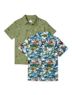 Boys Dino Button Down Shirts, 2-Pack, Sizes 4-10