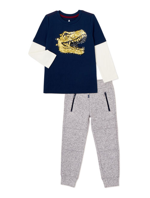 365 Kids From Garanimals Boys Long Sleeve Dino T-Shirt & Jogger Sweatpants Outfit Set, 2-Piece, Sizes 4-10