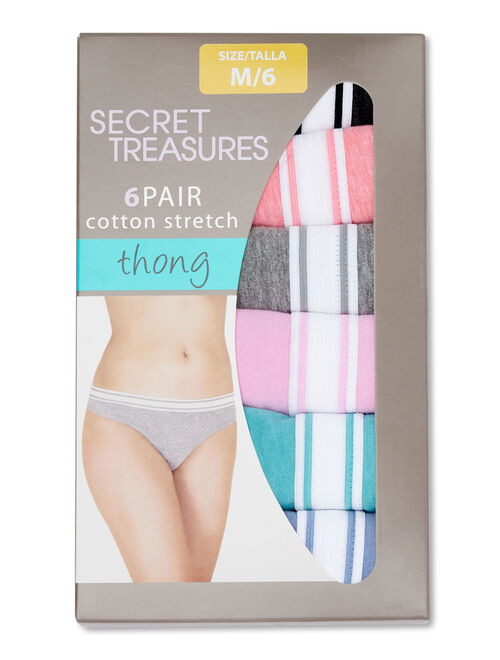 Secret Treasures Women's Cotton Stretch Thong Panties, 6-Pack